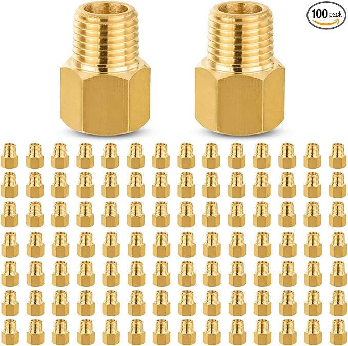 100 PACK GUOFIS Brass Pipe Fittings - 3/8" Male NPT x 3/8" Female NPT Adapter to Alter Pipe Diameters(NPT017-100Pack)