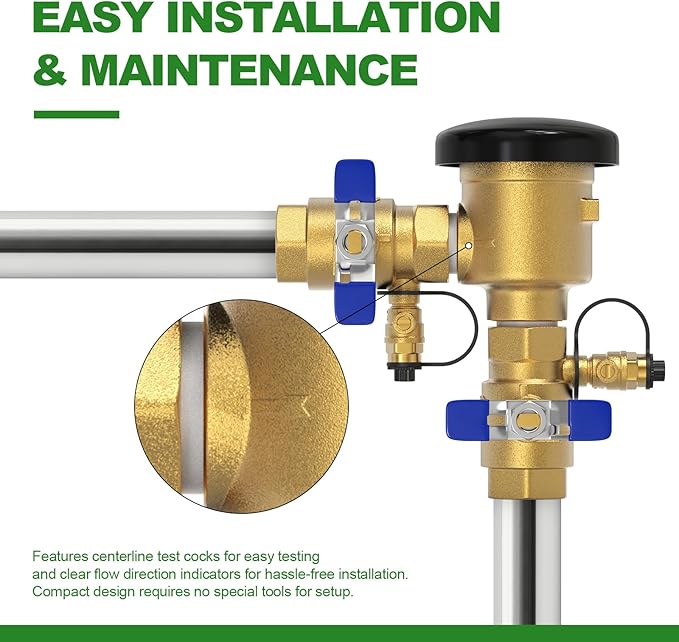 TAISHER 1" Heavy-Duty Brass Pressure Vacuum Breaker - 400 PSI Max Backflow Prevention Valve for 720A Irrigation Systems & Commercial Water Supply, Anti-Siphon Protection