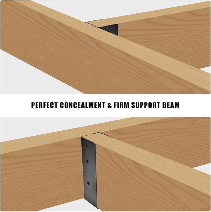 16 Pcs Upgraded Concealed Beam Hangers, 2"x6" Outdoor Concealed Flange, Q235B Steel Frame Bracket, Railing Bracket for Beam, Swing, Handrail, Fence 2"x6" (Black)