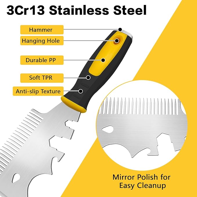 DEKEones 13-In-1 Paint Scraper Tool, Stainless Steel Painters Tool, Heavy Duty Paint Brush Cleaner Tool and Roller Cleaning Tool