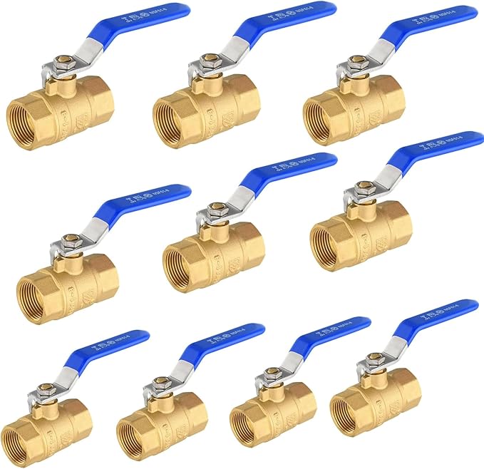 1/2" Heavy Duty Full Port Brass Ball Valve,600 WOG FNPT FIP Threaded Valve for Compressed Air, Water, Plumbing or Oil(Blue Handle,10Pack)(VALVE344-10Pack)