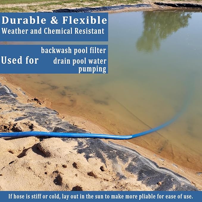 Pool Backwash Hose 1 1/2 inch × 100 ft Thicken Blue Water Discharge Pipe Lay Flat Tubing Hose for Backwash Pool Filter, Drain Pool Pond Water (1.5in-100ft)