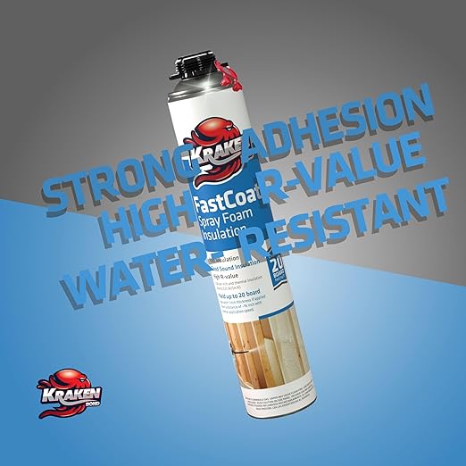 Kraken Bond Fastcoat Fire Rated Spray Foam Insulation (2x27.1 oz.) (R-Value 11.32 / 2in) Closed Cell Expanding Foam - Heat and Acoustic Insulation, Gun & Cleaner Not Includes, 40 Board Ft, 2 Pack