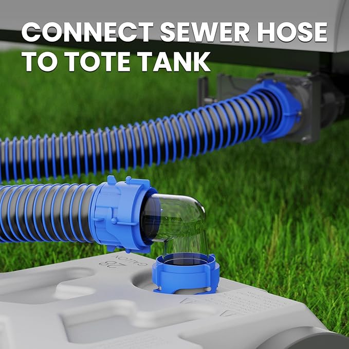 DUMPMAN RV Tote Tank Adapter, 90 Degree Clear Elbow, Easy to Use Bayonet Fitting, Built-in Odor-Tight Gasket