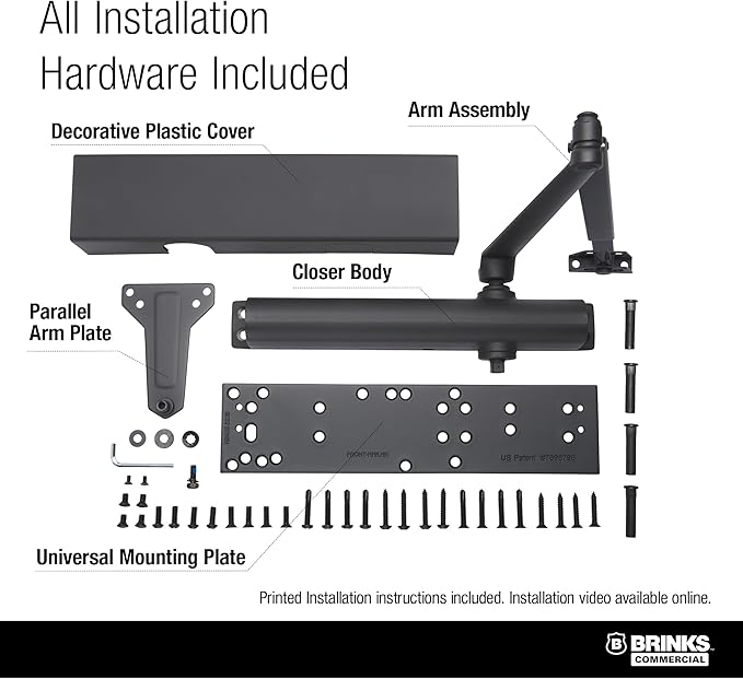 Brinks Commercial Heavy Duty All-in-One Door Closer with Mounting Plate, UL Listed, Bronze - Commercial Door Closer for Businesses