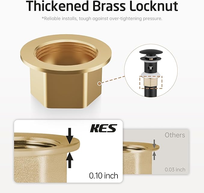 KES All Metal Bathroom Sink Drain with Overflow, 2 Pack, Lavatory Vanity Pop Up Drain with Detachable Hair Catcher, Rustproof 18/8 Stainless Steel, Matte Black, S2013A-BK-P2