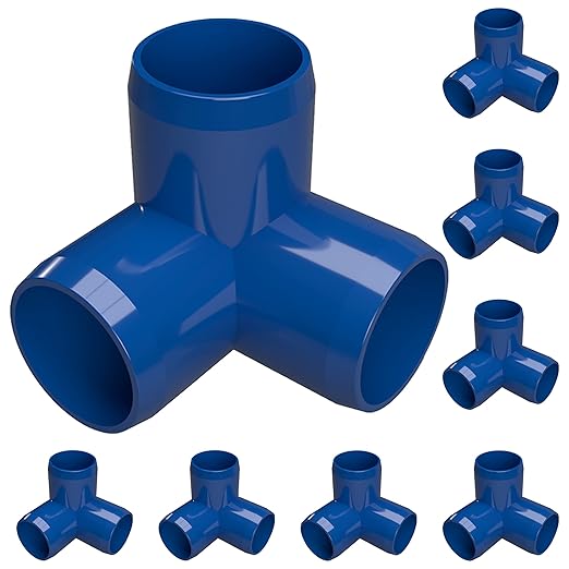 FORMUFIT 3/4” 3-Way Elbow Furniture Grade PVC Fitting in Blue, Made in USA, UV-Resistant, Impact-Proof, 1.050” Actual Socket Diameter (Pack of 8)