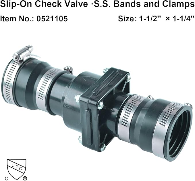 Hydro Master Plastic Sump Pump Check Valve with Stainless Steel Clamps for 1-1/2 inch or 1-1/4 inch