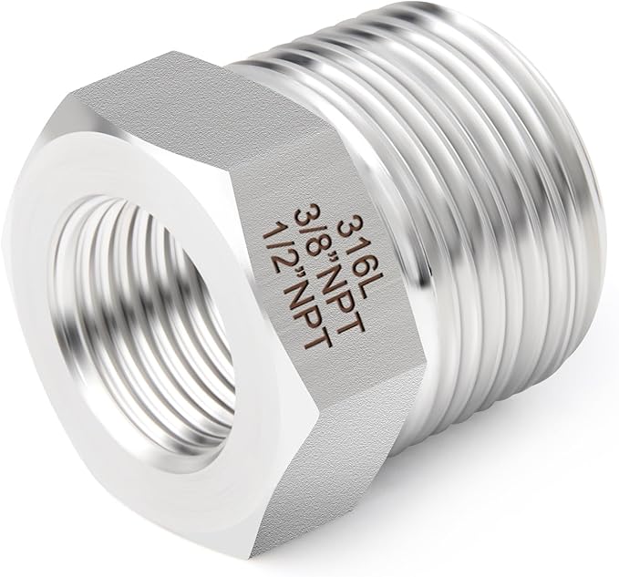 TAISHER 5PCS Forging of 316L Stainless Steel Reducer Hex Bushing, 1/2" Male NPT to 3/8" Female NPT, Reducing Forging Pipe Adapter Fitting