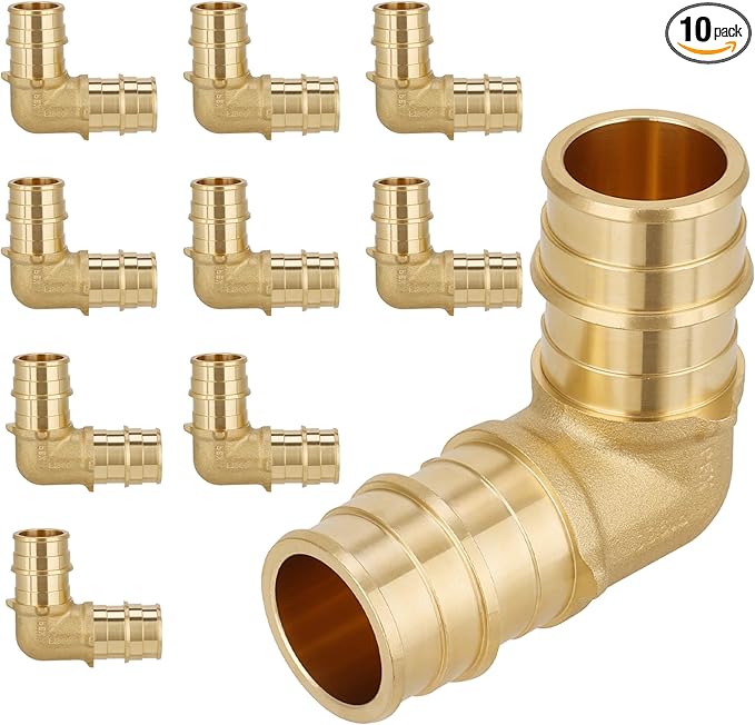 (10-Pack YVSKM) 3/4" PEX-A 90° Elbow Expansion Fitting, Lead-Free Brass Full Flow Connector, ASTM F1960 & cUPC Certified for Residential Hot & Cold Water and Radiant Heating Systems
