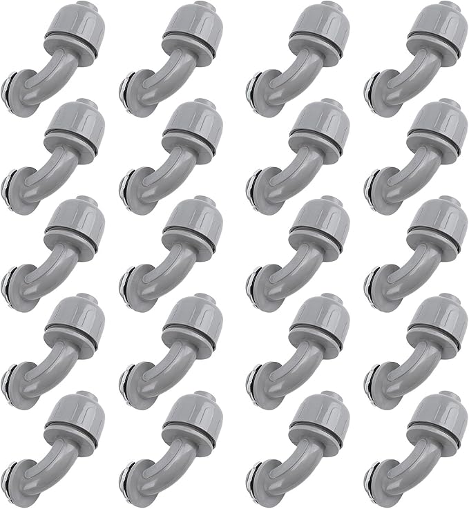 20PCS Liquid Tight Connector 1/2 Inch NPT, 90 Degree Electrical Conduit Fitting, Nylon 6 PVC Conduit Connector for HVAC, Motors, and, Rugged and Easy to Install