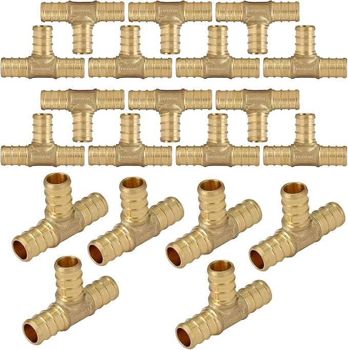 20-Pack HeSun PEX Fittings, 3/4"x3/4"x3/4" Pex Tee, Brass Crimp Fitting for Pex Pipes, ASTM F1807(PEX1807071-20)