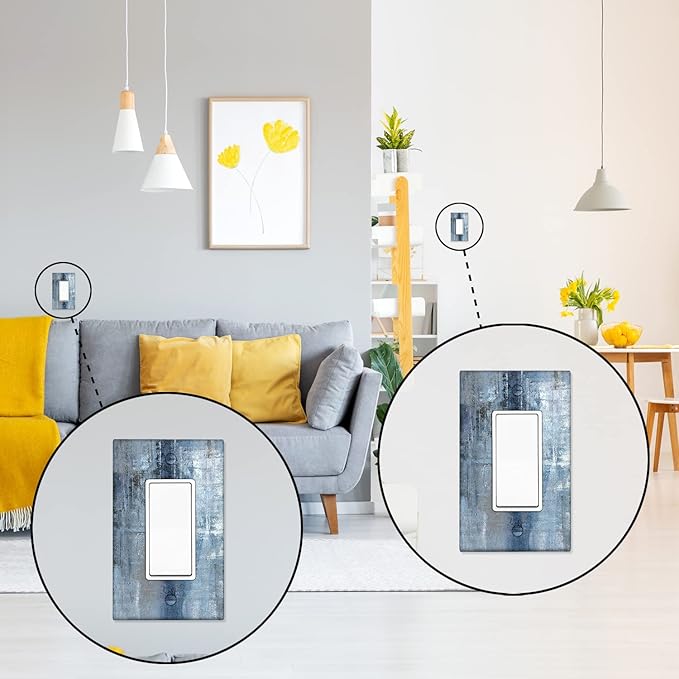 Blue and Grey 1-Gang Rocker Wall Plate Cover Abstract Art Decorative Light Switch Cover Modern Electrical Outlet Covers Kitchen Accessories & Decor