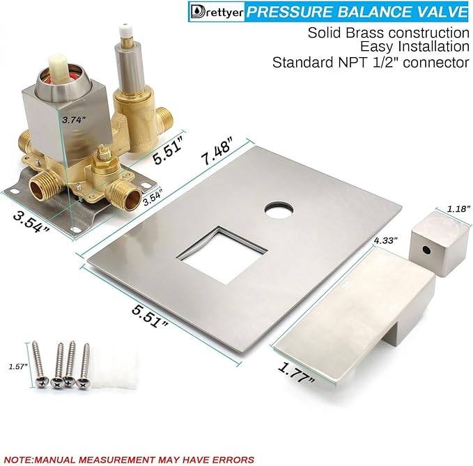 Brushed Nickel 3 Way Outlet Shower Diverter Valve - Flow Control Mixer Mixing Rough-In Shower Valve Modern Concealed