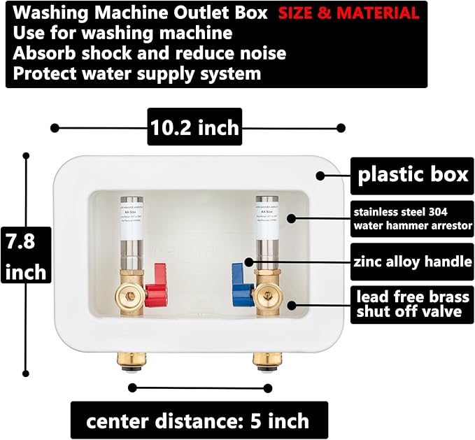 (1 Pack) Lidertik Washing Machine Outlet Box Push to Connect with Hammer Arrestors and Center Drain, Inlet 1/2 inch Push to Connect x Outlet 3/4 inch Male Thread, Absorb Shock And Reduce Noise 651-LK