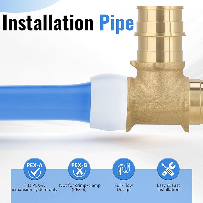 (5-Pack YVSKM) 3/4" PEX-A Tee Expansion Fitting, Lead-Free Brass Full Flow Connector, ASTM F1960 & cUPC Certified for Residential Hot & Cold Water and Radiant Heating Systems