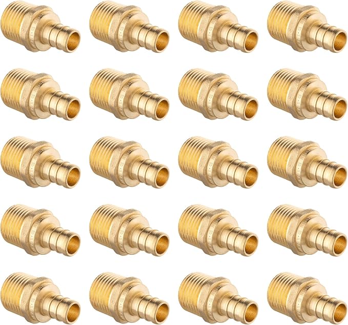 20-Pack EFIELD PEX 1/2 Inch x 1/2 Inch NPT Male Adaptors Brass Crimp Fittings,(PEX1807267)
