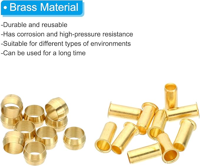 PATIKIL Brass Compression Sleeves Ferrules for 5/16 Inch OD Hose Tube, 20 Pack Brass Ferrule Brass Compression Insert Fitting Assortment Kit for Air Water Gas Pipe