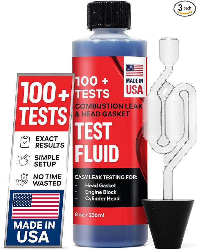 Combustion Leak + Head Gasket Test Kit - Over 100 Tests - Includes 8oz Leak-Detection Fluid, Tester + Nozzle - Made in USA - Detect Leaks Quickly For Most Engine Systems - Fuel, Boost, Coolant & More
