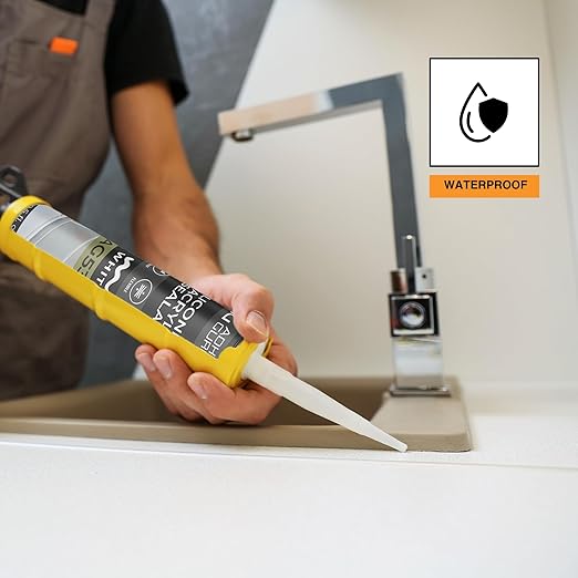 Adhesive Guru AG530 Siliconized Acrylic Sealant (12x10.5 fl oz), Waterproof Paintable Caulk for Bathtubs, Windows, Showers, Indoor Outdoor Caulking Weatherproof, White - 12 Pack