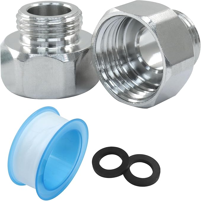 4 PCS Stainless Steel Water Line Adapter, 1/2" Female to 3/8" Male Pipe Fitting with Rubber Washer, Compression Connector for Bathroom Faucet Supply Hose