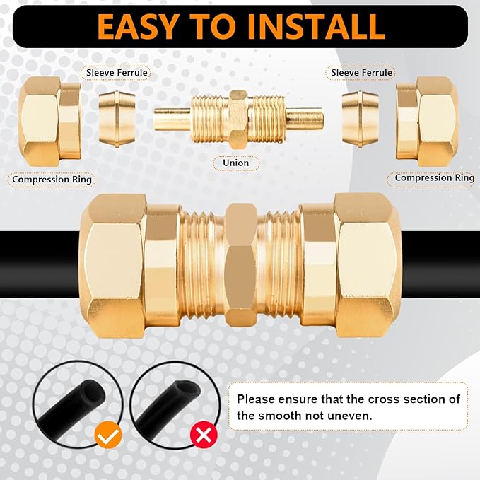 101Pcs Brass DOT Air Brake Line Fittings Assortment - 1/4" 1/8" 3/8" 1/2" Quick Connect Hose Fittings for Compression Nylon Tubing - Repair Kit for Truck or Industrial System