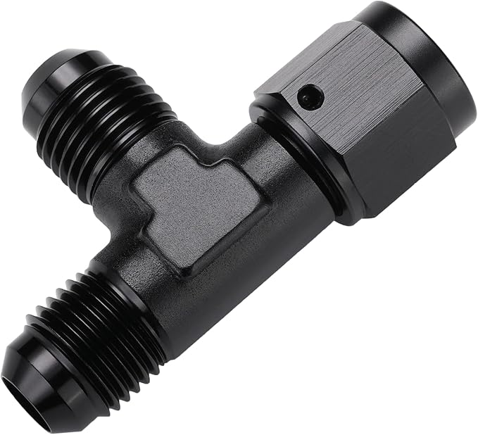 6AN Male Flare Tee T Fitting Adapter with AN6 Female Swivel On Run Aluminum Black