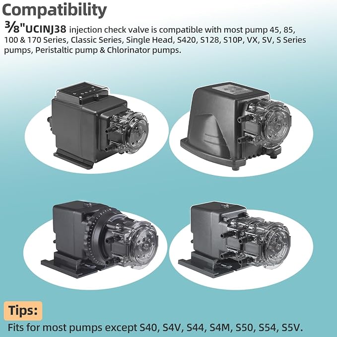 3/8-Inch UCINJ38 Injection Check Valve Compatible with Most Pumps 45, 85, 100 & 170 Series, Classic Series, Single Head, S420, S128, S10P, VX, SV, S Series Peristaltic Pump Parts
