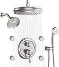 Enga Antique Shower Faucet Sets Dual Heads with 4 Body Jets, 8" + 6" Ceiling & Wall Mount Vintage Shower Head with Handheld Spray Combo, 4 Way Diverter Brass Valve, Brushed Nickel