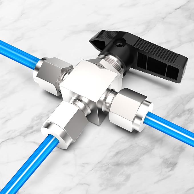 TAISHER 1PCS 304 Stainless Steel 3 Way Compression Tube Valve, 1/8" Tube OD x 1/8" Tube OD x 1/8" Tube OD Adapter