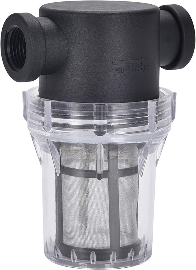 Water Filter, 1/2''Twist-On Pipe Strainer, Nylon PA66 cover, PC bowl, 304 Stainless Screen(1/2''80 Mesh Female water filter)