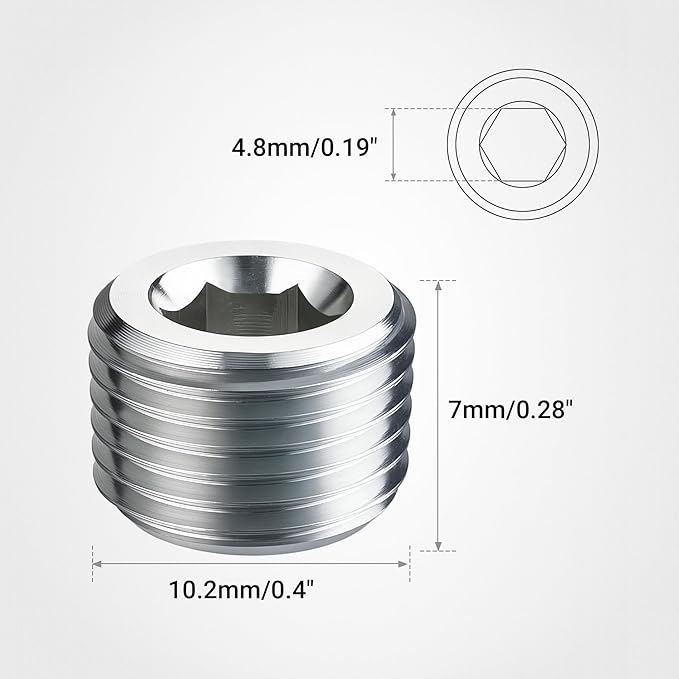 EVIL ENERGY 1/8" NPT Plugs Aluminum Socket Allen Head Silver, Pack of 2