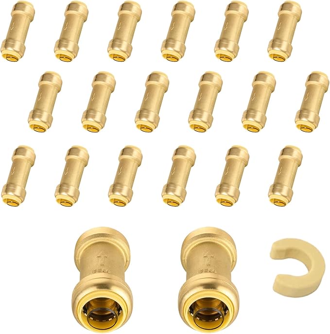 20-Pack Niikappu Pushfit Check Valve, 1/2-Inch Brass Plumbing Fittings Connect for PEX, Copper, CPVC, PE-RT Pipes, with Disconnect Clip(PF-VALVE060-20)