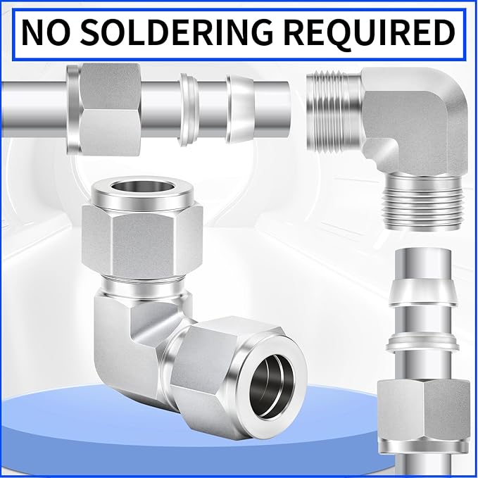 ChillWaves 304 Stainless Steel Compression Tube Fitting, 1/2" OD x 1/2" OD 90 Degree Elbow Compression Union Connector(1-PACK)