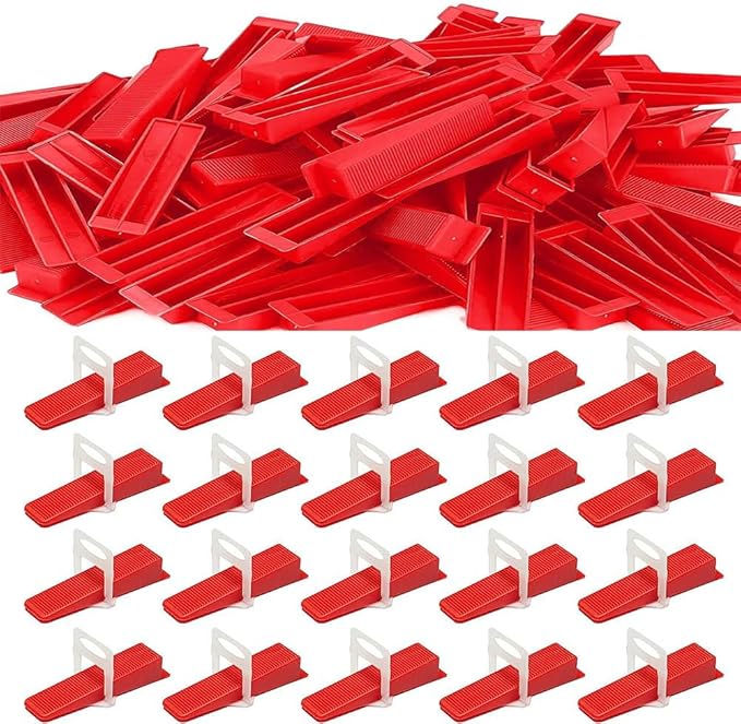 Tile Leveling System 1/8" 200pcs Tile Spacers Clips With 100pcs Reusable Wedges Tile Tools Set for Professional Ceramic Stone Installation (1/8" Spacer Clips+ Wedges)