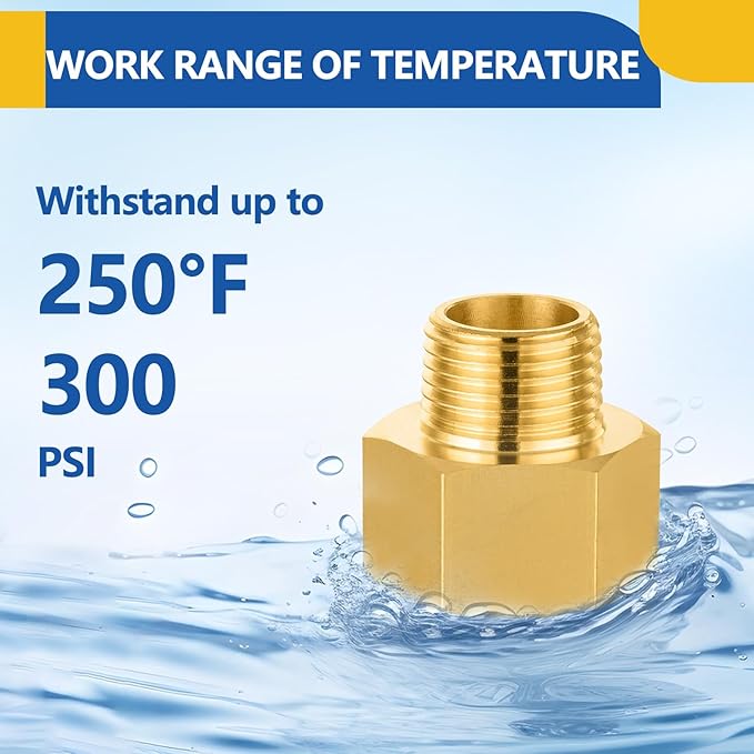 100 PACK GUOFIS Brass Pipe Fittings - 1/2" Male NPT x 3/4" Female NPT Reducing Adapter to Alter Pipe Diameters(NPT037-100Pack)