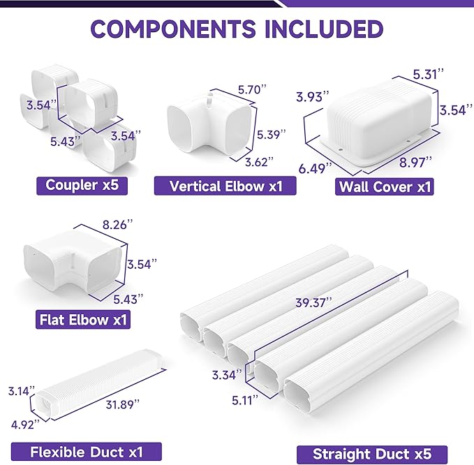 5'' 20 Ft Mini Split Line Cover Set, PVC & PP Line Set Cover for Mini Split AC, Line Hide for Central AC, White