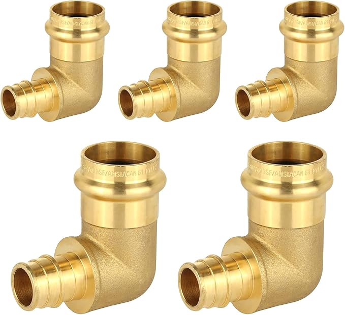 5-Pack HeSun Copper Press Fitting Elbow, 1" PRESS X 3/4" PEX-A F1960 Expansion Elbow, LF Brass