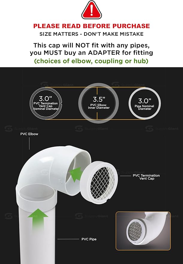 PVC Termination Cap Mesh Screen Vent Cover, Furnace & Roof Stainless Steel Wire Round Exhaust Pipe Cover End 3" Inner & 3.5" Outer Diameter