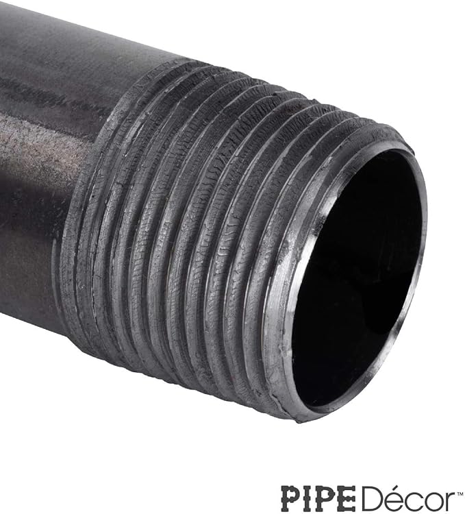 PIPE DECOR 1" x 12" Black Steel Plumbing Pipe, 4-Pack, Pre Cut Connector, Industrial Steel Grey Fits Standard One Inch Threaded Black Malleable Iron Fittings, Build Vintage DIY Furniture