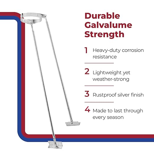 DuraVent 6DP XRB DuraPlus 6 inches Extended Roof Bracket Supports Chimney Stove Pipe for Stability, Mounting Brackets, Adjustable Legs, Metallic