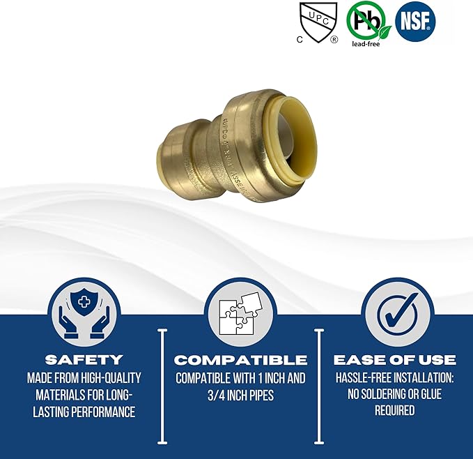 XFITTING Push Fit 1 Inch x 3/4 Inch Push Fit Coupling, Push Fit Reducing Coupling, 27-4-8=5XX, 5 Pieces