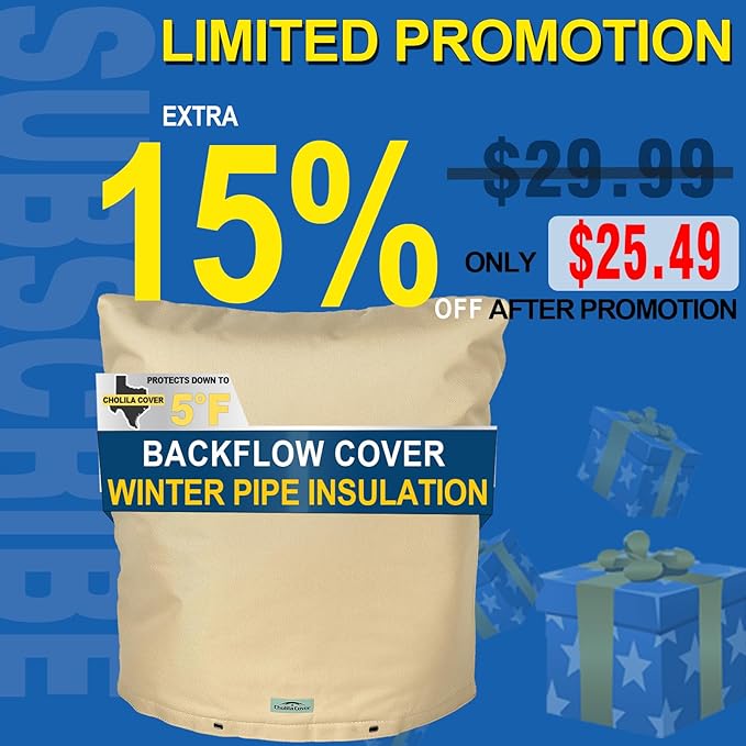 Backflow Preventer Cover Insulated (5°F) - 18" W x 24" H, 7-Layer Thick Fabric with Aluminum Foil for Winter Pipe Freeze Protection, Outdoor Sprinkler Valve Cover, Khaki