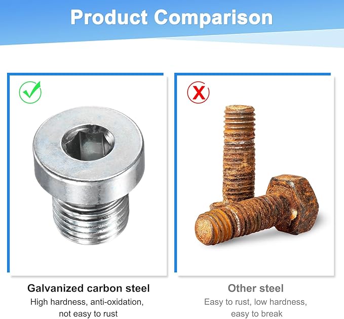 1-Pack M12x1.25mm Inner Hex Head Pipe Fitting Plug, Carbon Steel Sensor Socket Plug with Seal O-Ring for Terminate Pipe Ends/High Pressure Washer, Sealing Screw