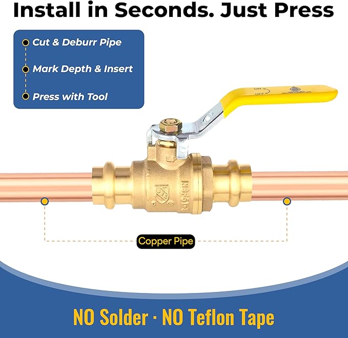 1/2-Inch Copper Press X Press Ball Valve for Copper Tubing,Brass Full Port Water Stop Shut Off Ball Valve,1/4 Turn with EPDM O-ring(Pack of 20)(VALVE242-20Pack)