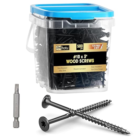 #10 x 3” Deck Screws, 500Pcs Star Drive Wood Screws, Rust Resistant Timber Screws for Timber/Log/Landscaping Wood, T25 Star Bit Included, Black