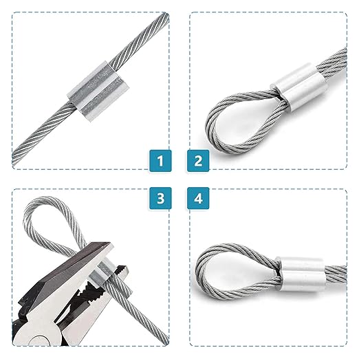 1/6"(4mm) Aluminum Crimping Loop Sleeves, Wire Rope Sleeves, Double Crimp Sleeve Cable Ferrule for Wire Rope and Cable 30PCS (1/6"(4MM))