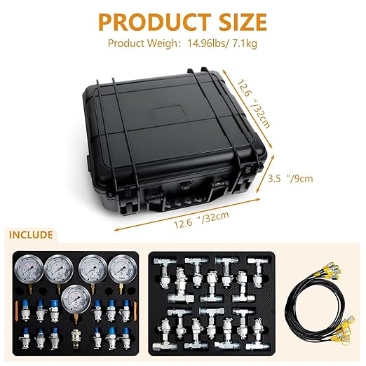 Hydraulic Pressure Test Kit，600bar /8700psi / 60mpa 5 Gauges 13 Test Couplings 14 Tee Connectors 5 Test Hoses, Hydraulic Gauge Kit Sturdy Carrying Case for Excavator Construction Machinery Ships Mine