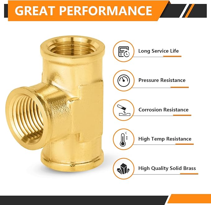 2-PCs HeSun Brass Pipe Fitting, 1/2" x 1/2" x 1/2" NPT Female Thread Tee