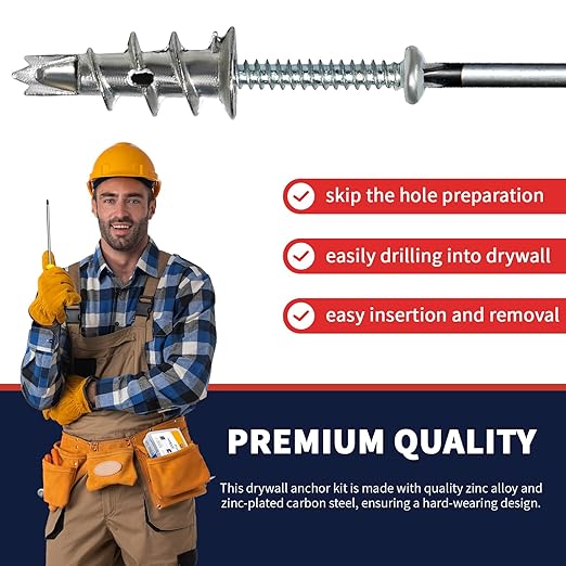 Drywall Anchors and Screws Kit, 200 Pcs Self Drilling Drywall Anchors, 100 Pcs Zinc Sheetrock Anchors and 100 Pcs #8 x 1-1/4" Metal Screws, Heavy Duty Wall Anchors, 75 Lbs Hanging Mounting